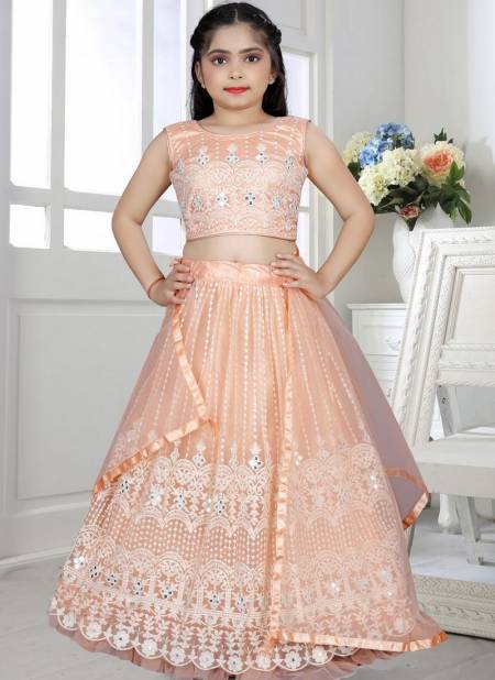 Peach Colour Aaradhna 25 New Designer Wedding Wear Heavy Net Kids Lehenga Collection 207